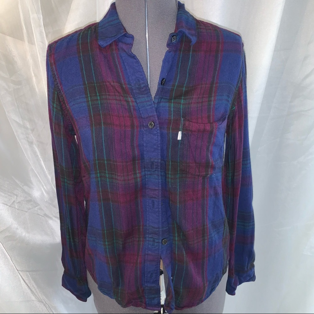 Levi Purple, Blue, and Green Plaid Shirt